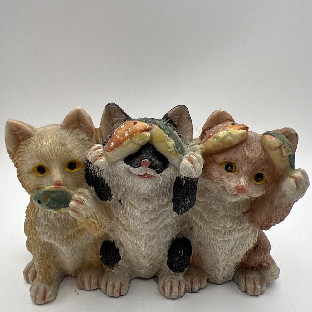 Vintage Resin Three Wise Kittens See No Evil Hear No Evil Speak No Evil